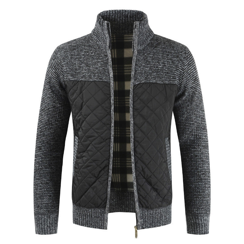 Men's quilted knit cardigan with stand-up collar, thermal lining, and zipper Mune Fashion