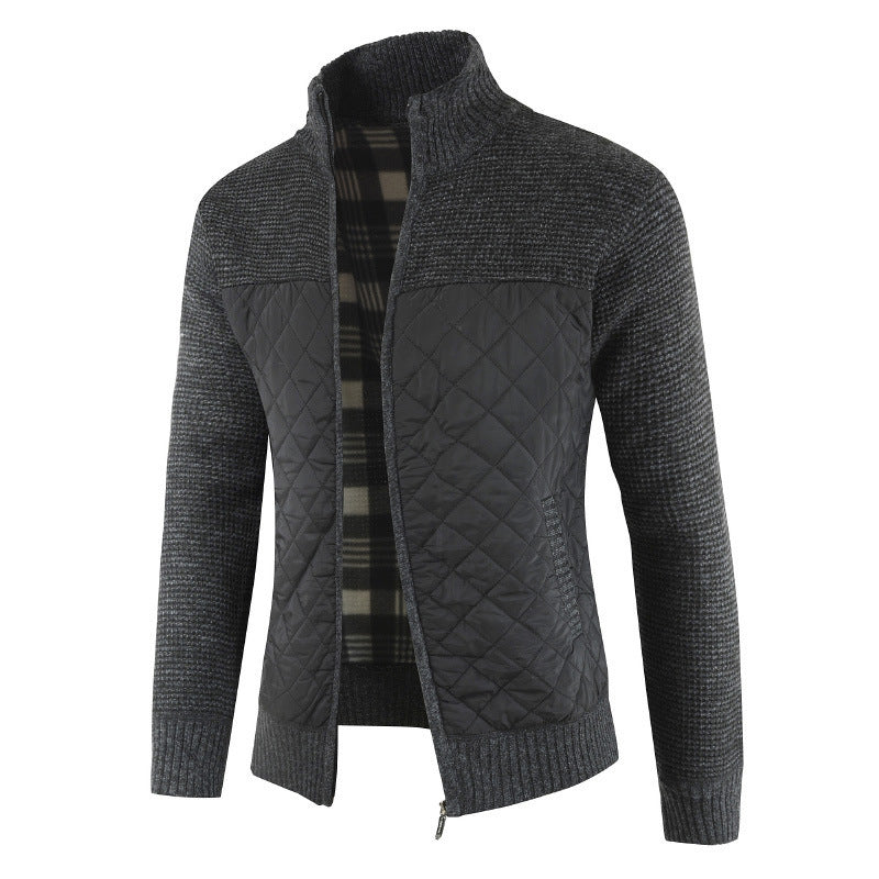 Men's quilted knit cardigan with stand-up collar, thermal lining, and zipper Mune Fashion