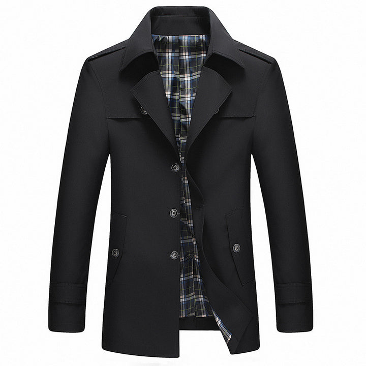 Men's mid-length single-breasted trench coat with checked inner lining Mune Fashion
