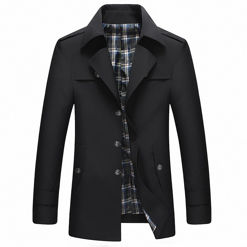 Men's Modern Short Coat in Trench Coat Look with Checked Lining and Shoulder Epaulettes Mune Fashion