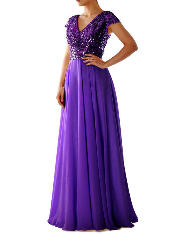 Mune | Women Dresses V-Neck Sequin Chiffon Panel Maxi Dress