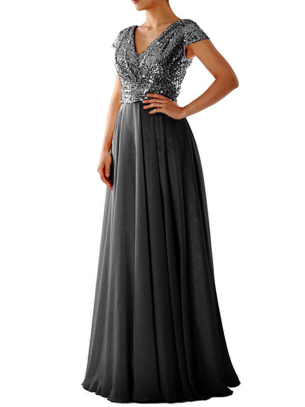 Mune | Women Dresses V-Neck Sequin Chiffon Panel Maxi Dress