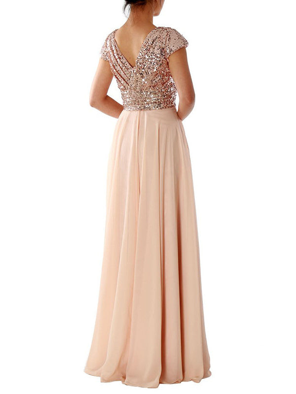 Mune | Women Dresses V-Neck Sequin Chiffon Panel Maxi Dress