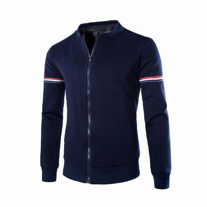 Men's structured bomber jacket with stand-up collar, ribbed cuffs, and contrast strips on sleeves Mune Fashion