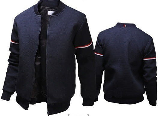 Men's structured bomber jacket with stand-up collar, ribbed cuffs, and contrast strips on sleeves Mune Fashion