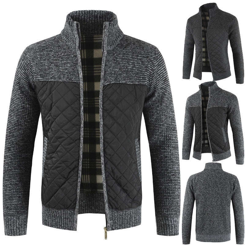 Men's quilted knit cardigan with stand-up collar, thermal lining, and zipper Mune Fashion