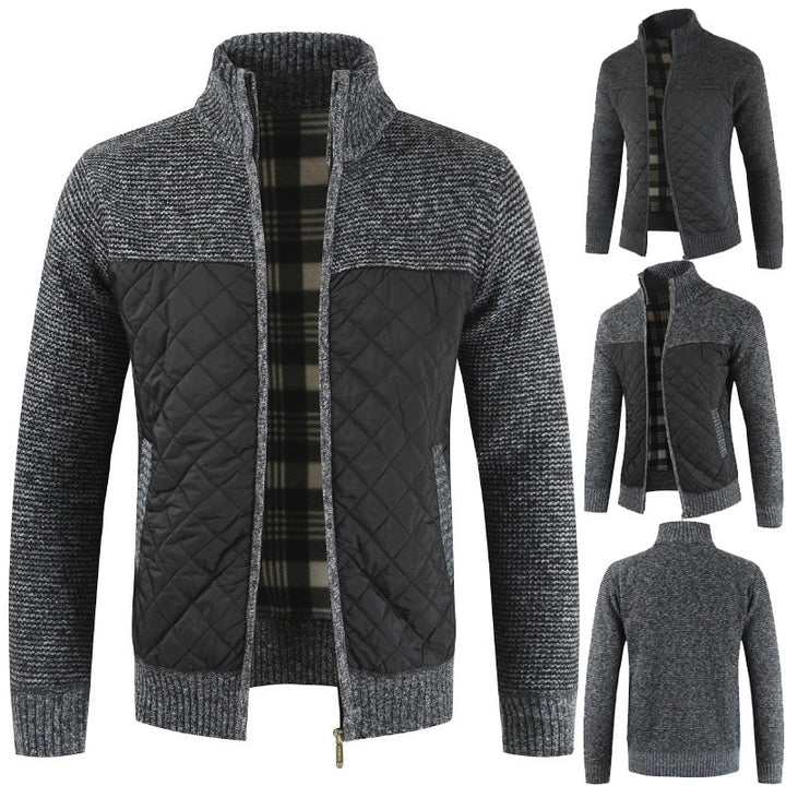 Men's quilted knit cardigan with stand-up collar, thermal lining, and zipper Mune Fashion