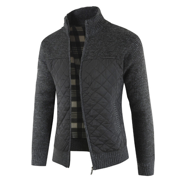 Men's quilted knit cardigan with stand-up collar, thermal lining, and zipper Mune Fashion