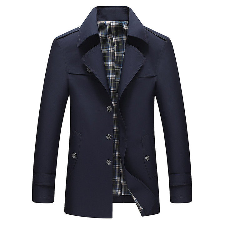 Men's mid-length single-breasted trench coat with checked inner lining Mune Fashion