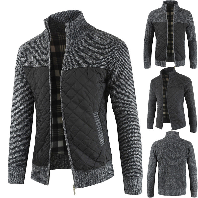Men's quilted knit cardigan with stand-up collar, thermal lining, and zipper Mune Fashion
