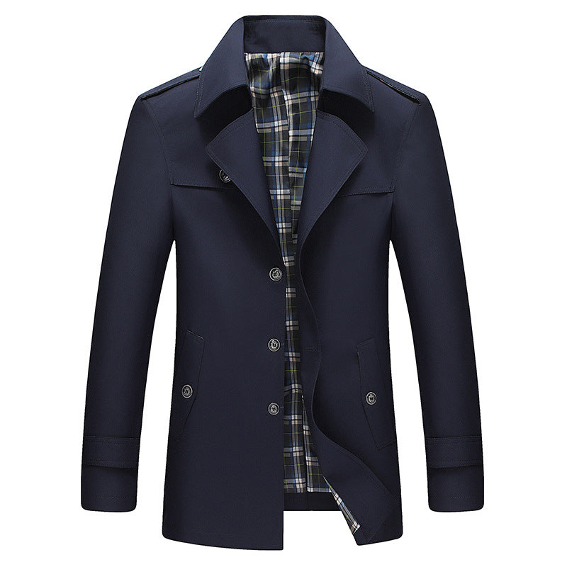 Men's mid-length single-breasted trench coat with checked inner lining Mune Fashion