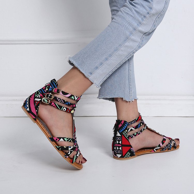Women's Boho-Strap Sandal with Braided Textile Straps and Ankle-High Wraparound Design Mune Fashion