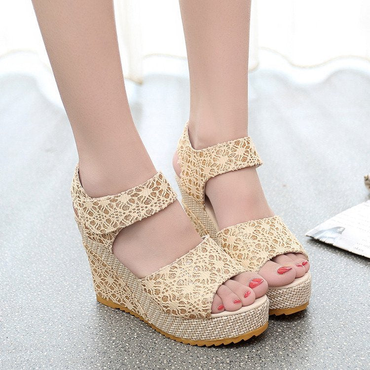 Women's summer wedge sandals with woven sole and adjustable Velcro fastener Mune Fashion