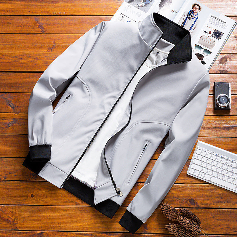 Men's Lightweight Microfiber Bomber Jacket with Stand-Up Collar and Elastic Cuffs Mune Fashion
