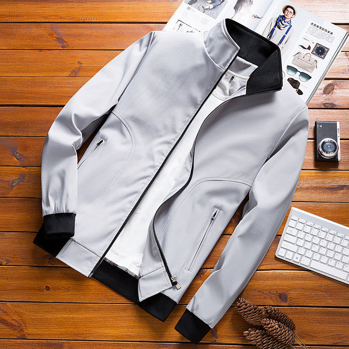 Men's Lightweight Microfiber Bomber Jacket with Stand-Up Collar and Elastic Cuffs Mune Fashion