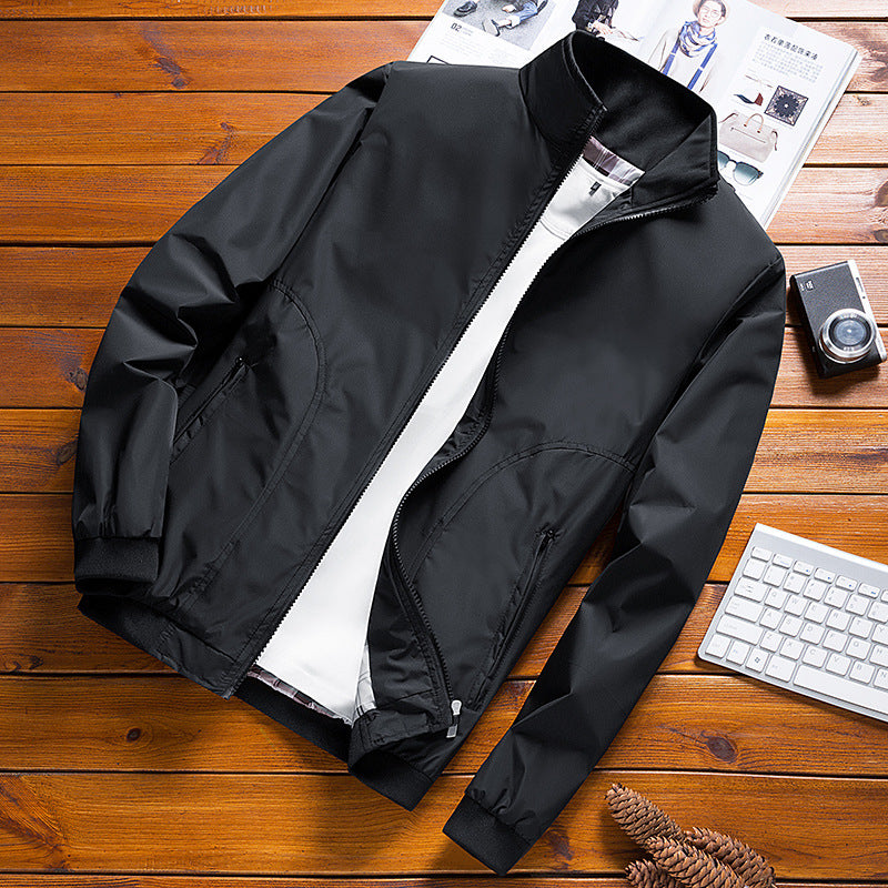 Men's Lightweight Microfiber Bomber Jacket with Stand-Up Collar and Elastic Cuffs Mune Fashion