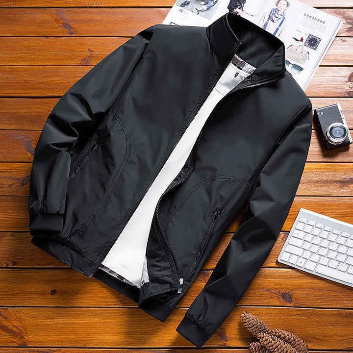 Men's Lightweight Microfiber Bomber Jacket with Stand-Up Collar and Elastic Cuffs Mune Fashion