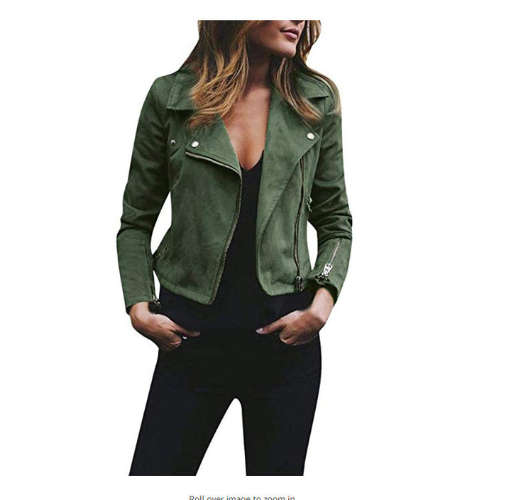 Women's tailored biker jacket made of suede imitation with asymmetrical zipper and zip sleeves Mune Fashion