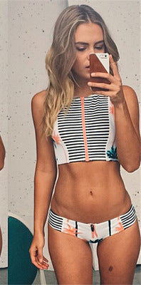 Women's Cropped Swim Set with Asymmetrical Zipper Mune Fashion