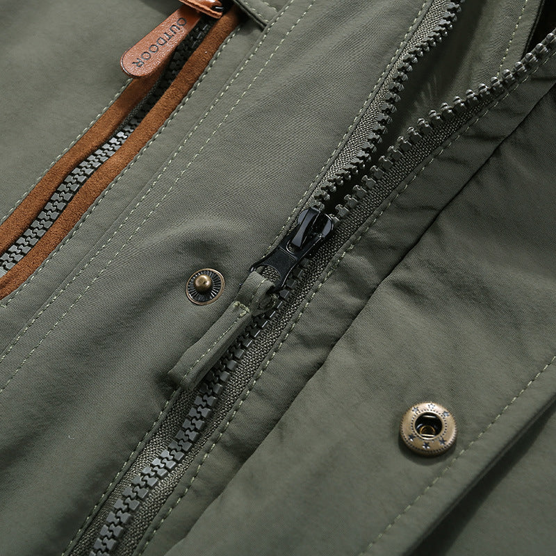 Men's padded winter parka with teddy lining, removable hood, and multiple pockets