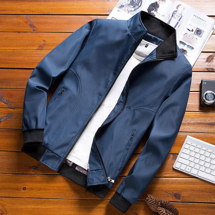 Men's Lightweight Microfiber Bomber Jacket with Stand-Up Collar and Elastic Cuffs Mune Fashion