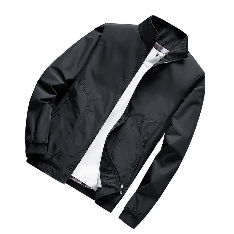 Men's Lightweight Microfiber Bomber Jacket with Stand-Up Collar and Elastic Cuffs Mune Fashion