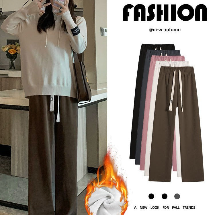 Loose corduroy pants with drawstring for women