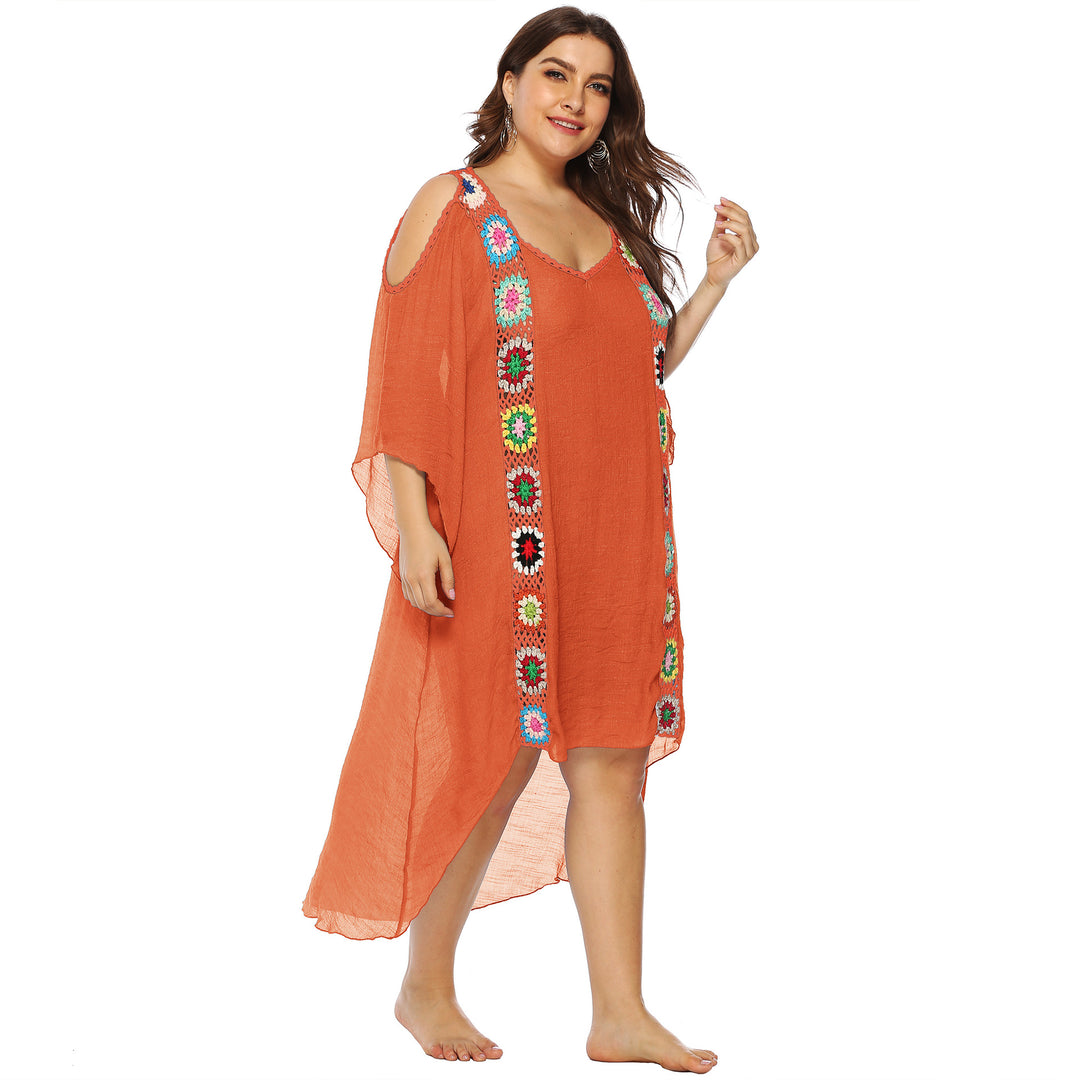 Women with floral embroidery beach cover-up Mune Fashion