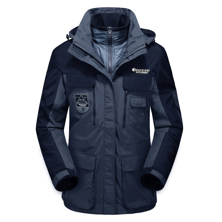 Men's waterproof breathable three-piece outdoor expedition jacket with hood and multifunction pockets Mune Fashion