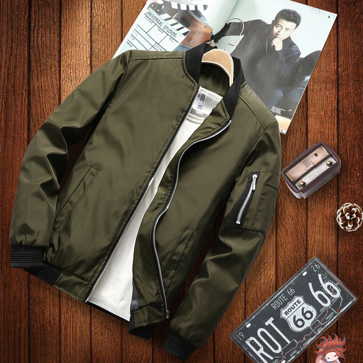 Men's Lightweight Nylon Bomber with Arm Pocket and Ribbed Cuffs Mune Fashion