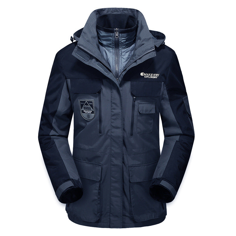 Men's waterproof breathable three-piece outdoor expedition jacket with hood and multifunction pockets Mune Fashion