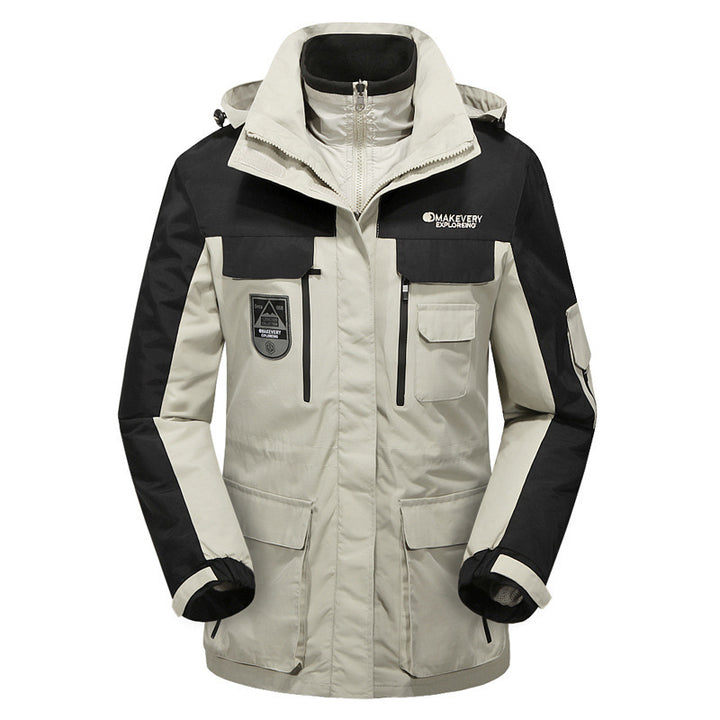 Men's waterproof breathable three-piece outdoor expedition jacket with hood and multifunction pockets Mune Fashion