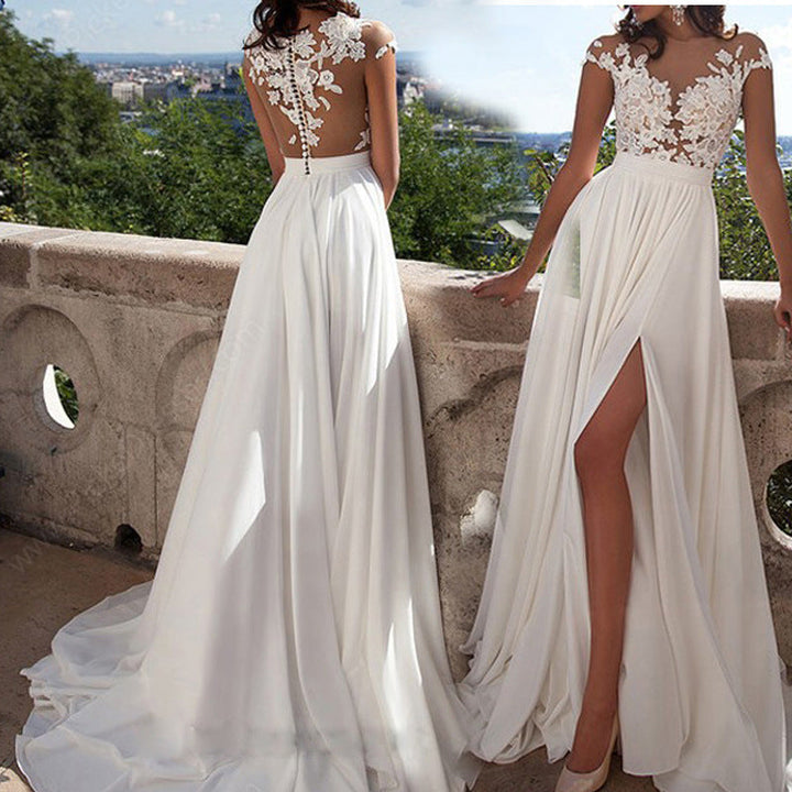 Women's wedding dress with elegant lace top and flowing skirt Mune Fashion