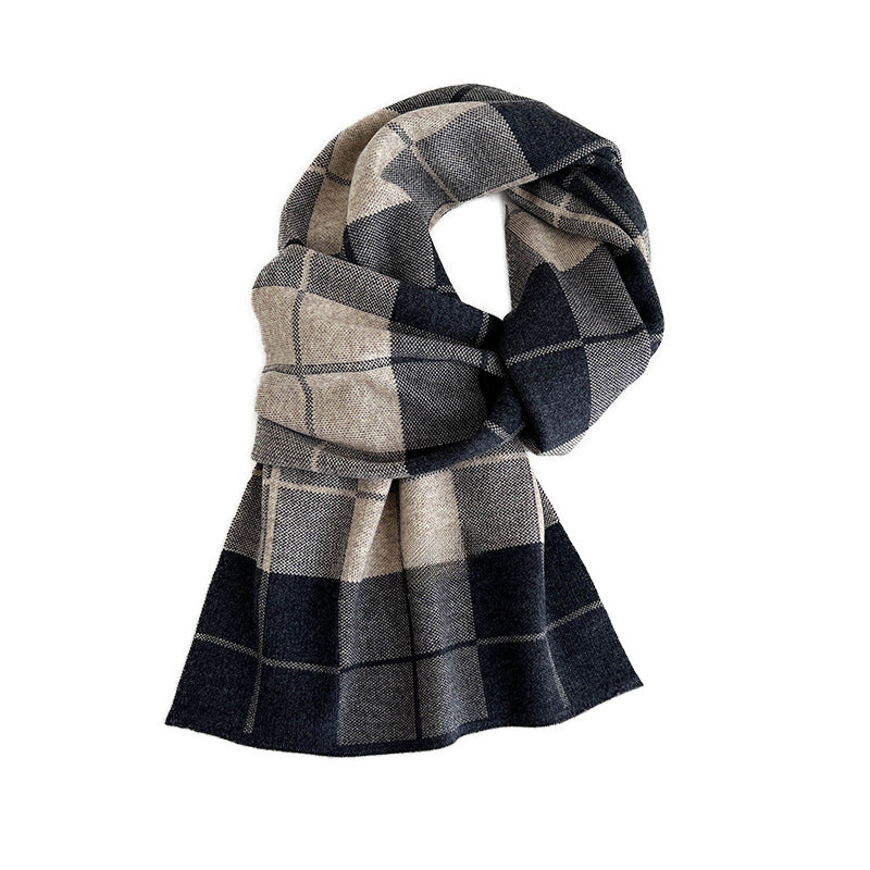 Men's wool scarf, checked, 180 cm
