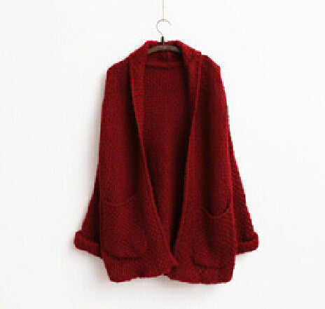 Ladies Chunky Knit Cardigan with Open Sleeves and Practical Pockets Mune
