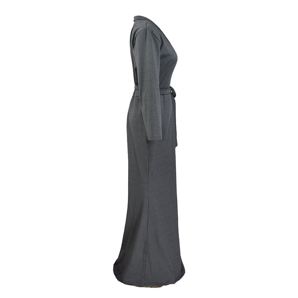 Women's Wrap Maxi Dress with Waist Tie, Figure-Hugging Silhouette & 3/4 Sleeves Mune Fashion