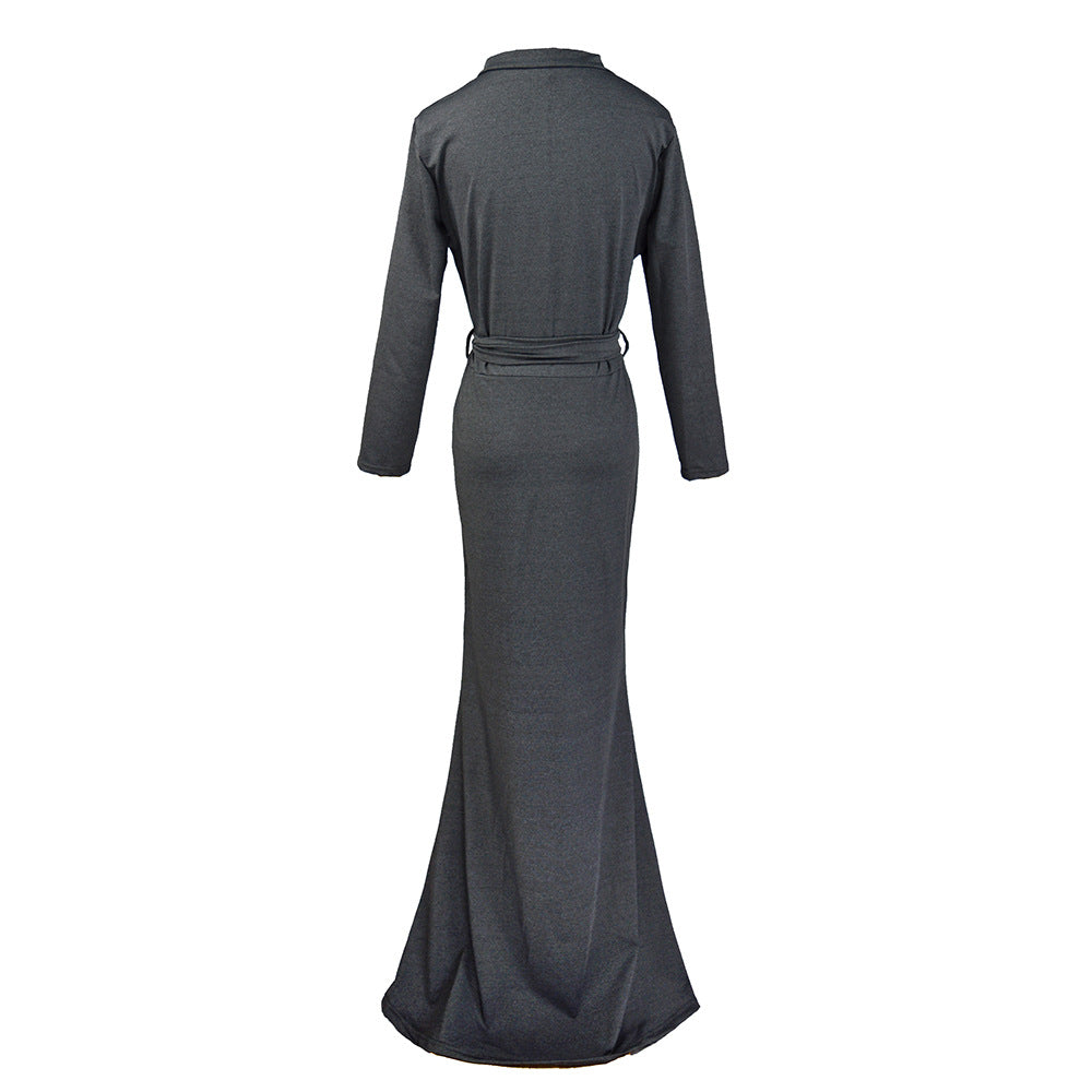Women's Wrap Maxi Dress with Waist Tie, Figure-Hugging Silhouette & 3/4 Sleeves Mune Fashion