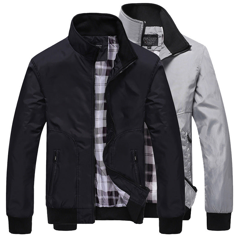Men's short jacket with checkered lining, stand-up collar and zippered pockets Mune Fashion
