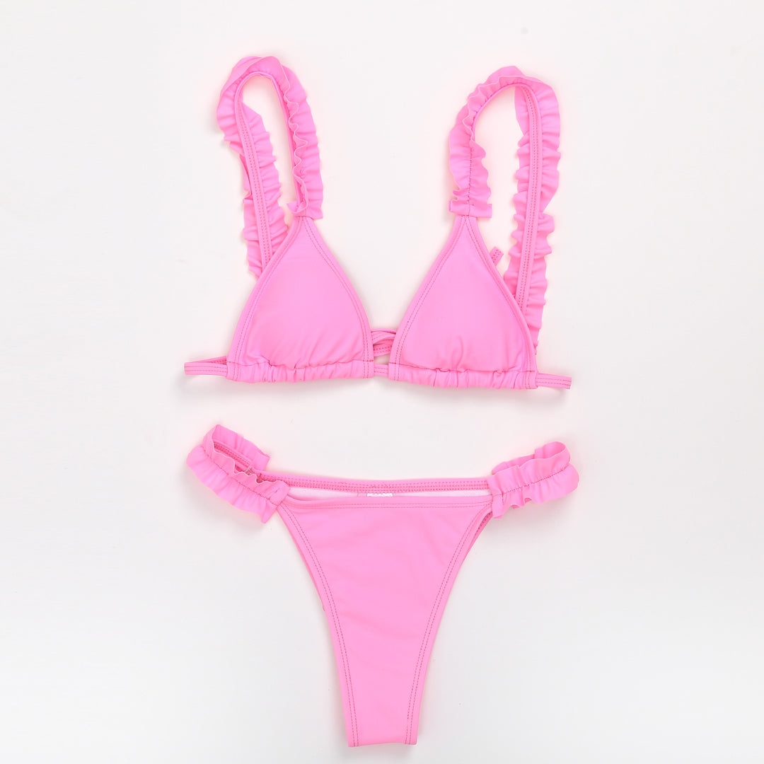 Ladies triangle bikini with ruffles and colorful design Mune Fashion