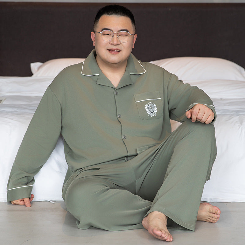 Men's Pajama Set, Cotton, with Lapels, Plus Sizes
