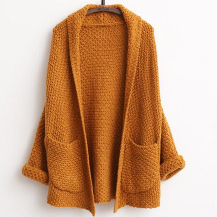 Ladies Chunky Knit Cardigan with Open Sleeves and Practical Pockets Mune