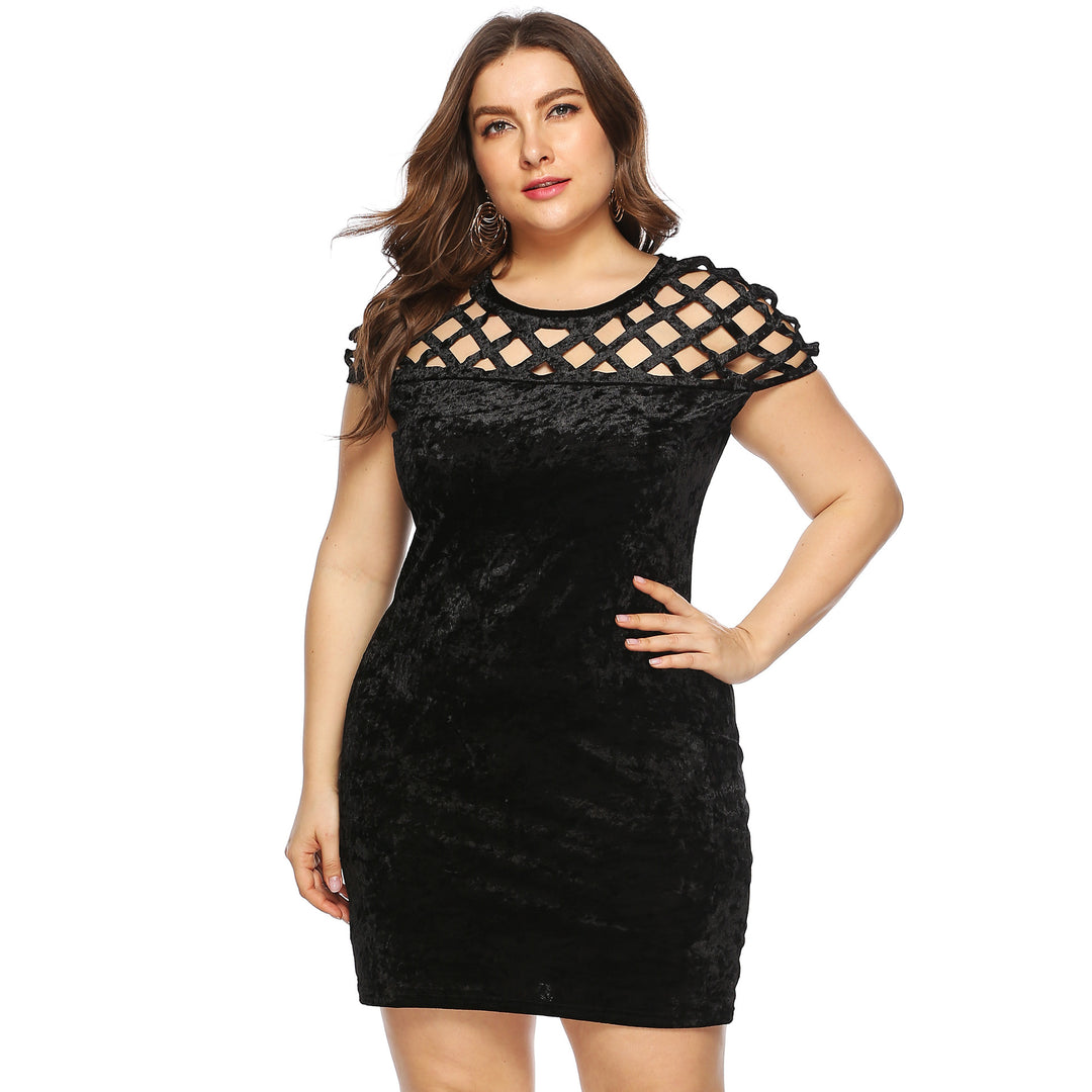 Women Figure-flattering Velvet Dress with Unique Mesh Design Mune Fashion