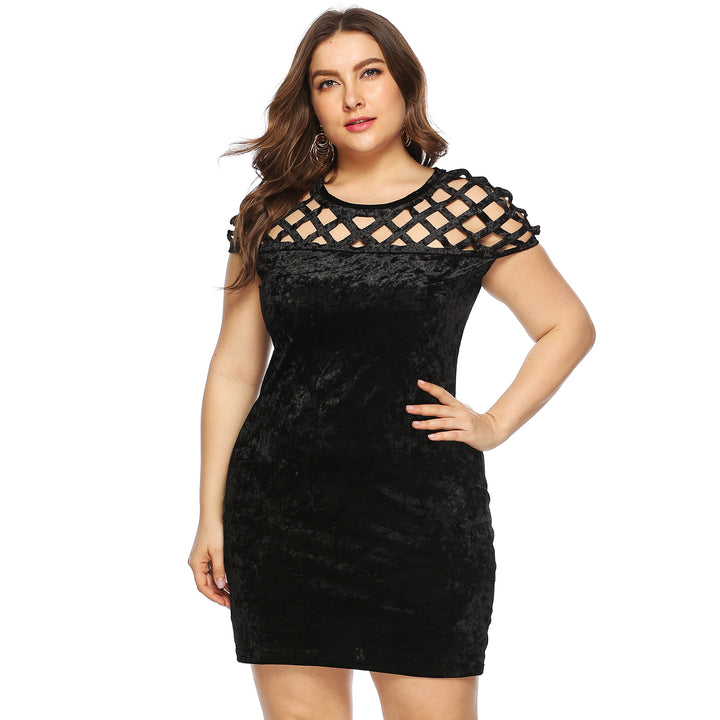 Women Figure-flattering Velvet Dress with Unique Mesh Design Mune Fashion