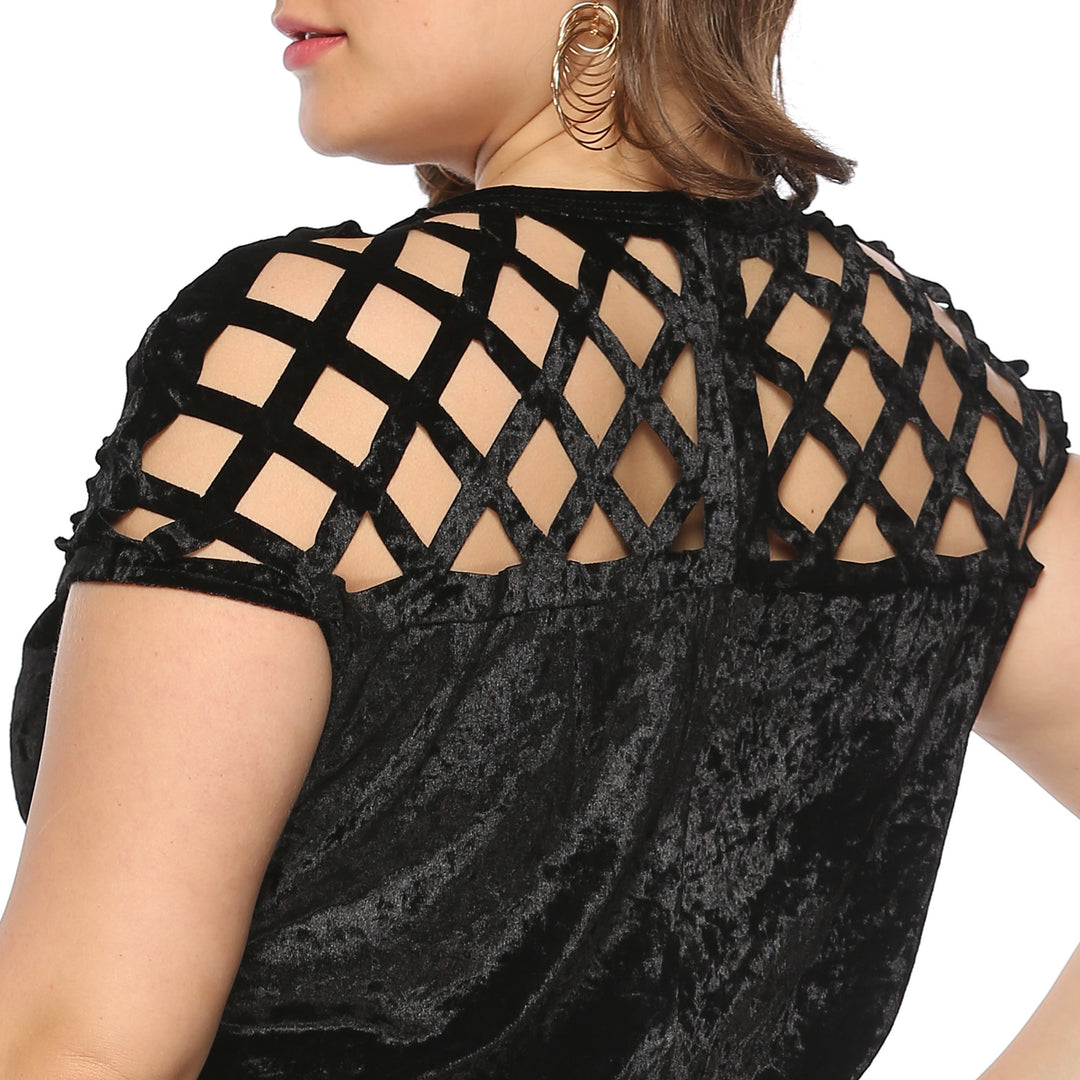 Women Figure-flattering Velvet Dress with Unique Mesh Design Mune Fashion