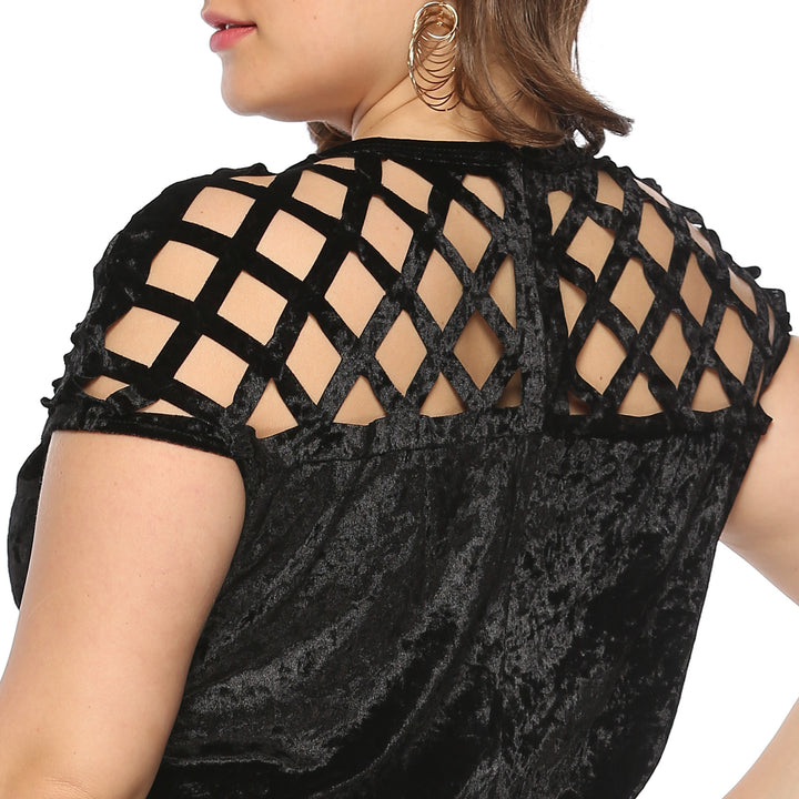Women Figure-flattering Velvet Dress with Unique Mesh Design Mune Fashion