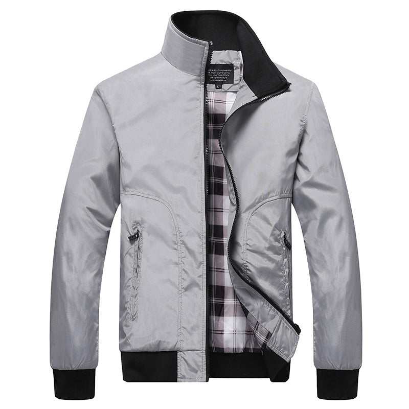 Men's short jacket with checkered lining, stand-up collar and zippered pockets Mune Fashion
