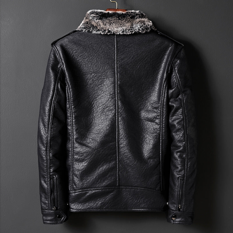 Men's leather imitation jacket with faux fur collar and military badges Mune Fashion