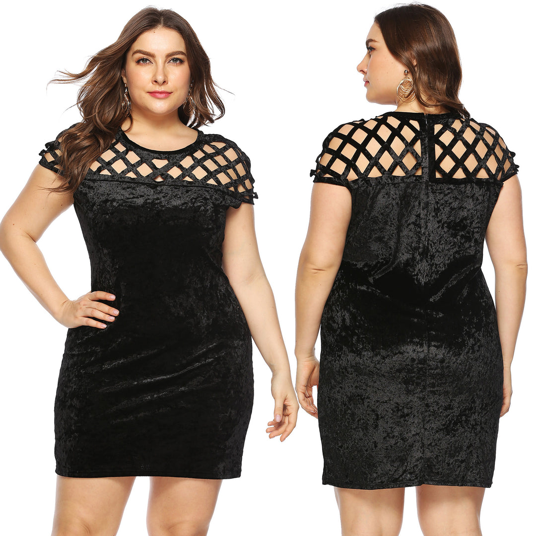 Women Figure-flattering Velvet Dress with Unique Mesh Design Mune Fashion