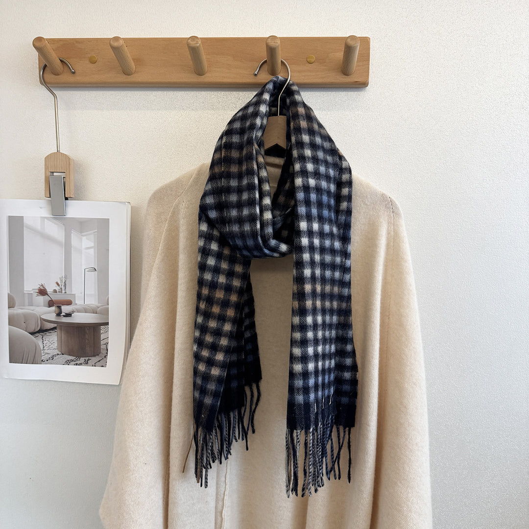 Wool scarf with check pattern, 100% wool, 165x30 cm