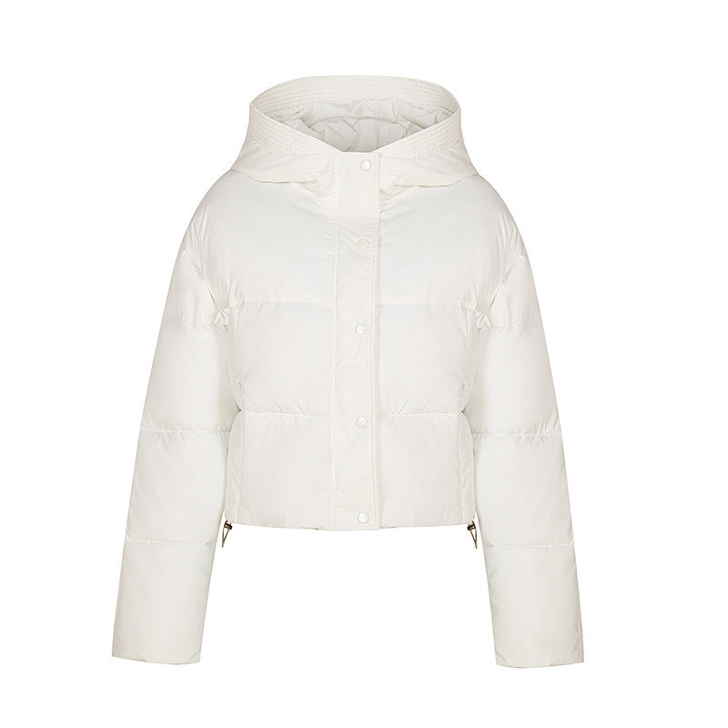 Short quilted jacket for women with stand-up collar and button placket